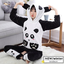 Thick Warm Coral Velvet Pyjamas Sets For Women Autumn Winter Flannel Female Cartoon Panda Unicorn Hooded Animal Pants Sleepwear - DirectM