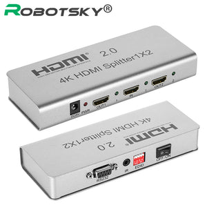 RobotSky HDMI 2.0 Splitter 4K 1X2 2160P 1 IN 2 Out HDMI Splitter Switcher With EDID RS232 HDCP Support IR Extender For HDTV DVD - DirectM