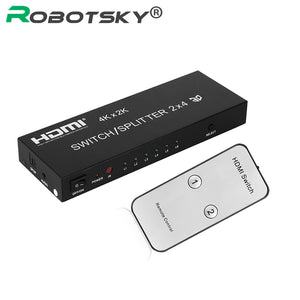 4K*2K HDMI Switcher Splitter 2 in 4 out HDMI Converter Adapter With Remote Control Suports 4K 3D 2160p for HDTV XboxOne DVD - DirectM