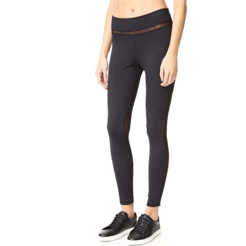 Women Mesh Patchwork Sport Leggings Fitness Middle-Waisted  Yoga - DirectM