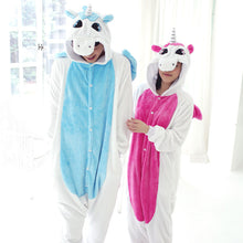 Rose Blue Unicorn Animal Pajamas Unisex Adult Pajamas Suits Flannel Pajamas Winter Garment Cute Cartoon Animal Onesies Pyjamas - DirectM