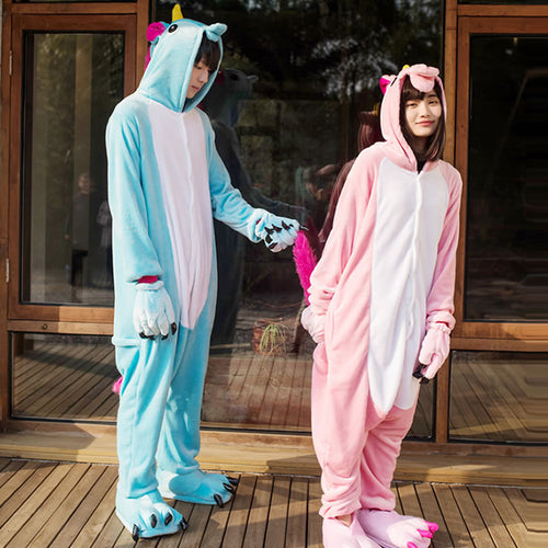 Adult winter unicorn flannel cartoon pajamas hooded animal - DirectM