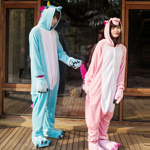 Adult winter unicorn flannel cartoon pajamas hooded animal - DirectM