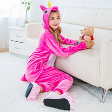 Adult winter unicorn flannel cartoon pajamas hooded animal - DirectM