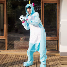 Adult winter unicorn flannel cartoon pajamas hooded animal - DirectM