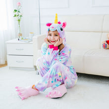 Adult winter unicorn flannel cartoon pajamas hooded animal - DirectM