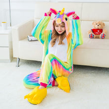 Adult winter unicorn flannel cartoon pajamas hooded animal - DirectM