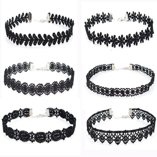 6 Pieces Choker Necklace Set Stretch Velvet Classic Gothic Tattoo Lace Choker - DirectM