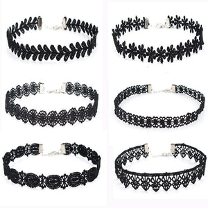 6 Pieces Choker Necklace Set Stretch Velvet Classic Gothic Tattoo Lace Choker - DirectM