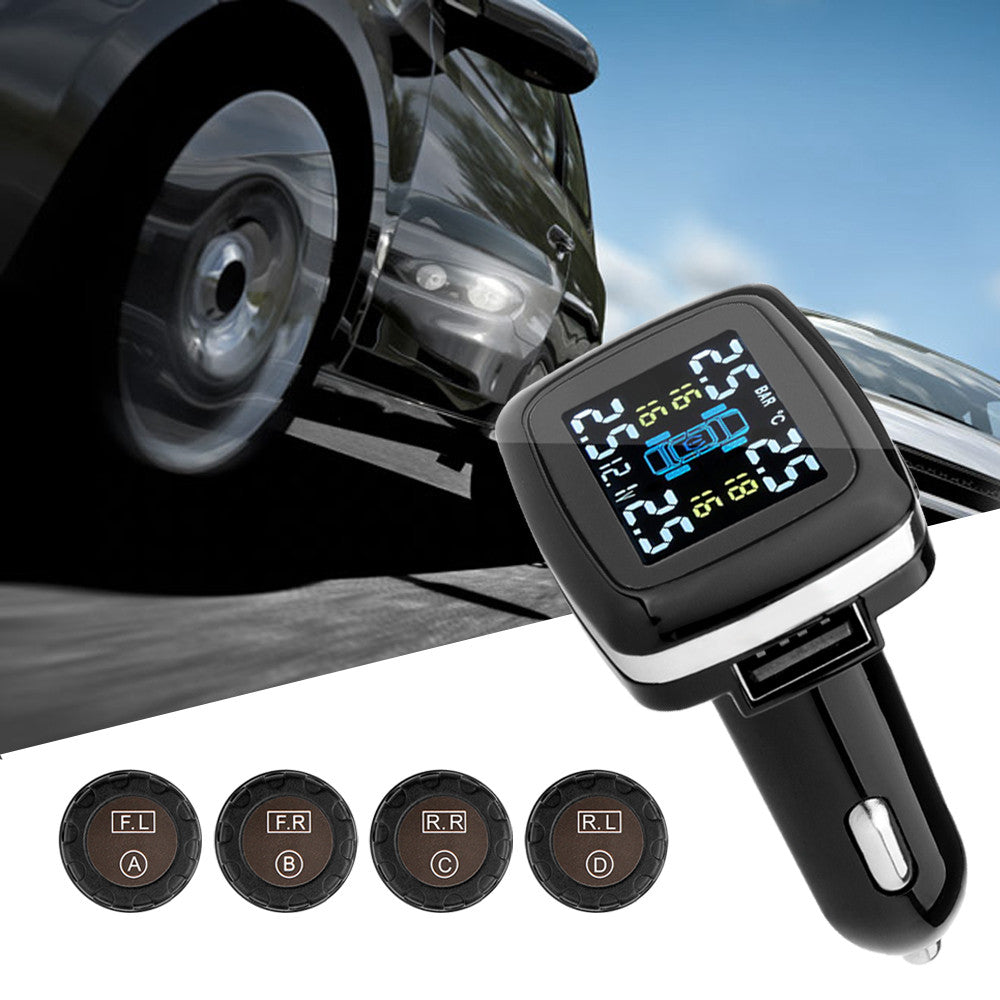 Wireless Car Tire Pressure Alarm Monitor System TPMS LCD Display Car 4 External Sensor Temperature Alarm Cigarette Plug - DirectM