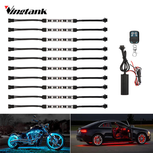 10PCS Wireless Remote Control RGB LED Strip 60LED 5050SMD Modification Kit Flexible Strip Atmosphere Lamp With Smart Brake Light - DirectM