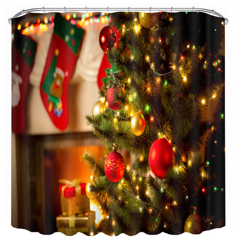 3D Christmas Waterproof Polyester Bathroom Shower Curtain Decor with 12 Hooks - DirectM