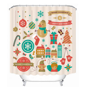 3D Christmas Waterproof Polyester Bathroom Shower Curtain Decor with 12 Hooks - DirectM