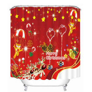 3D Christmas Waterproof Polyester Bathroom Shower Curtain Decor with 12 Hooks - DirectM
