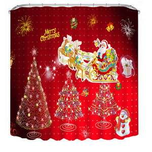 3D Christmas Waterproof Polyester Bathroom Shower Curtain Decor with 12 Hooks - DirectM