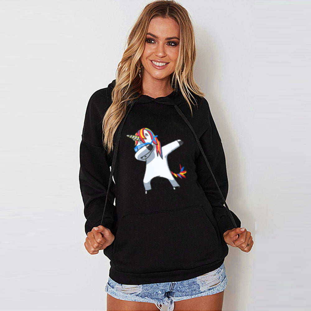 Women Long Sleeve Hooded Unicorn Print Hoodies Sweatshirt Pullover Tops - DirectM