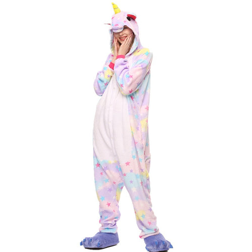 adult star unicorn halloween cosplay costumes cartoon Animal Flannel pajamas winter Long Sleeve Pyjamas Women Unicornio Pijamas - DirectM