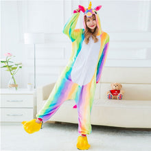 Adult Winter Rainbow Kigurumi Unicorn Pajamas Unisex Anime Hoodie Flannel Pyjama Cute Cartoon Unicornio Sleepwear Home Pijama - DirectM