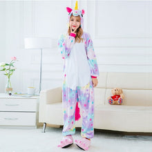 Adult Winter Rainbow Kigurumi Unicorn Pajamas Unisex Anime Hoodie Flannel Pyjama Cute Cartoon Unicornio Sleepwear Home Pijama - DirectM