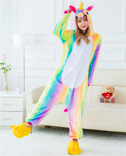 Adult Winter Rainbow Kigurumi Unicorn Pajamas Unisex Anime Hoodie Flannel Pyjama Cute Cartoon Unicornio Sleepwear Home Pijama - DirectM